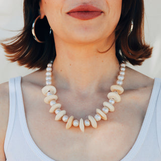 Chunky Pearl and Bone Disc Necklace
