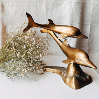 Dolphin Statue Brass Double