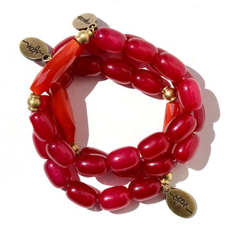 Cherry Jade + Carnelian | Beaded Bracelet