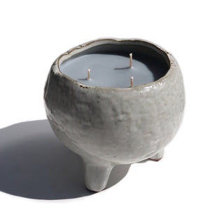 Grey footed cauldron candles with 3 wicks & grey soy wax.