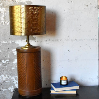 Lamp | Brass Shade and Wooden Carved Stand