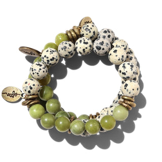 Dalmatian Jasper + Olive Jade | Beaded Bracelet