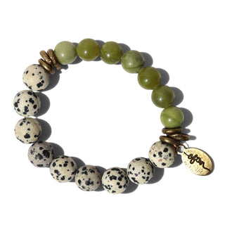 Dalmatian Jasper + Olive Jade | Beaded Bracelet