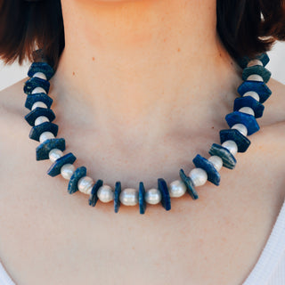 Pearl + Lapis Disc | Necklace