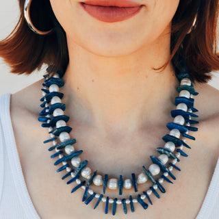 Pearl + Lapis Disc | Necklace