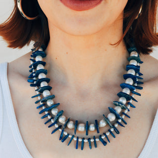 Pearl + Lapis Chip | Necklace