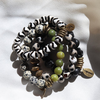 Black + White Dzi Agate | Beaded Bracelet