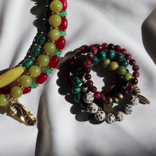 Dalmatian Jasper + Olive Jade | Beaded Bracelet
