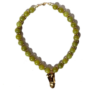 Olive Jade Portrait Pendant | Necklace
