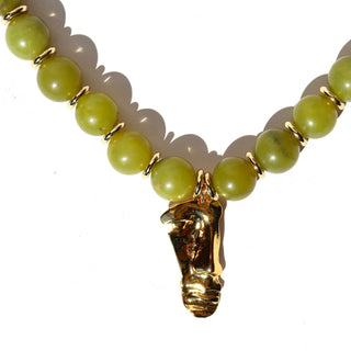 Olive Jade Portrait Pendant | Necklace