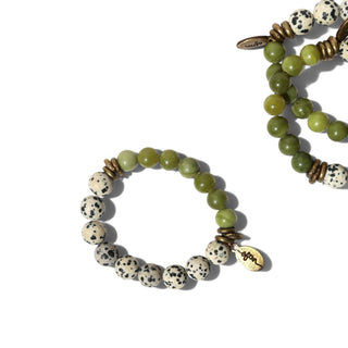 Dalmatian Jasper + Olive Jade | Beaded Bracelet