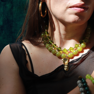 Olive Jade Portrait Pendant | Necklace
