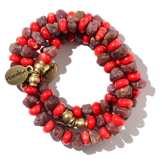Raw Ruby and Coral | Beaded Bracelet