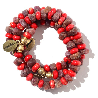Raw Ruby and Coral | Beaded Bracelet