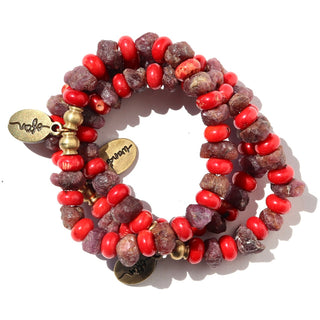 Raw Ruby and Coral | Beaded Bracelet