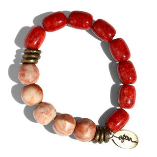 Red Jade + Sunstone | Beaded Bracelet