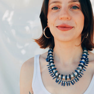 Pearl + Lapis Disc | Necklace