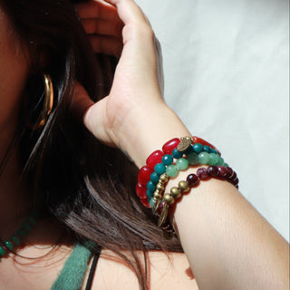 Cherry Jade + Carnelian | Beaded Bracelet