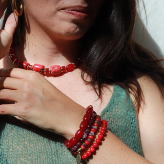 Cherry Jade + Carnelian | Beaded Bracelet