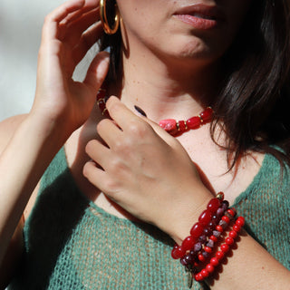 Raw Ruby and Coral | Beaded Bracelet