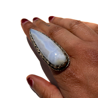 Chalcedony Long Tear Drop | Adjustable Gemstone Ring
