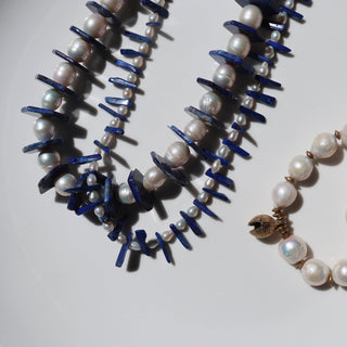 Pearl + Lapis Disc | Necklace