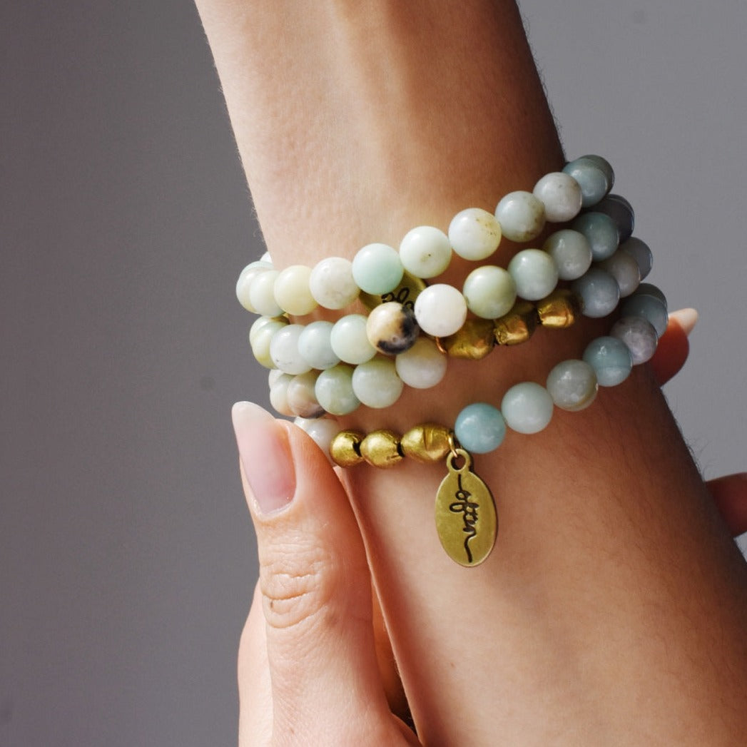 Ocean Swell Bracelet | Burmese Rosewood Amazonite | 8 mm | Spiritual  Junkies | Yoga | Mala Beads