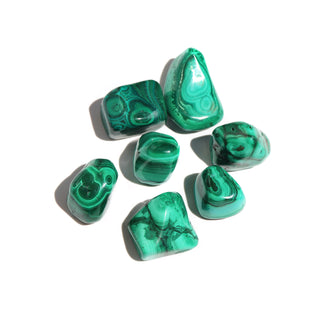 Malachite tumbled stone. A mix of greens with swirling patterns. sizes will vary.
