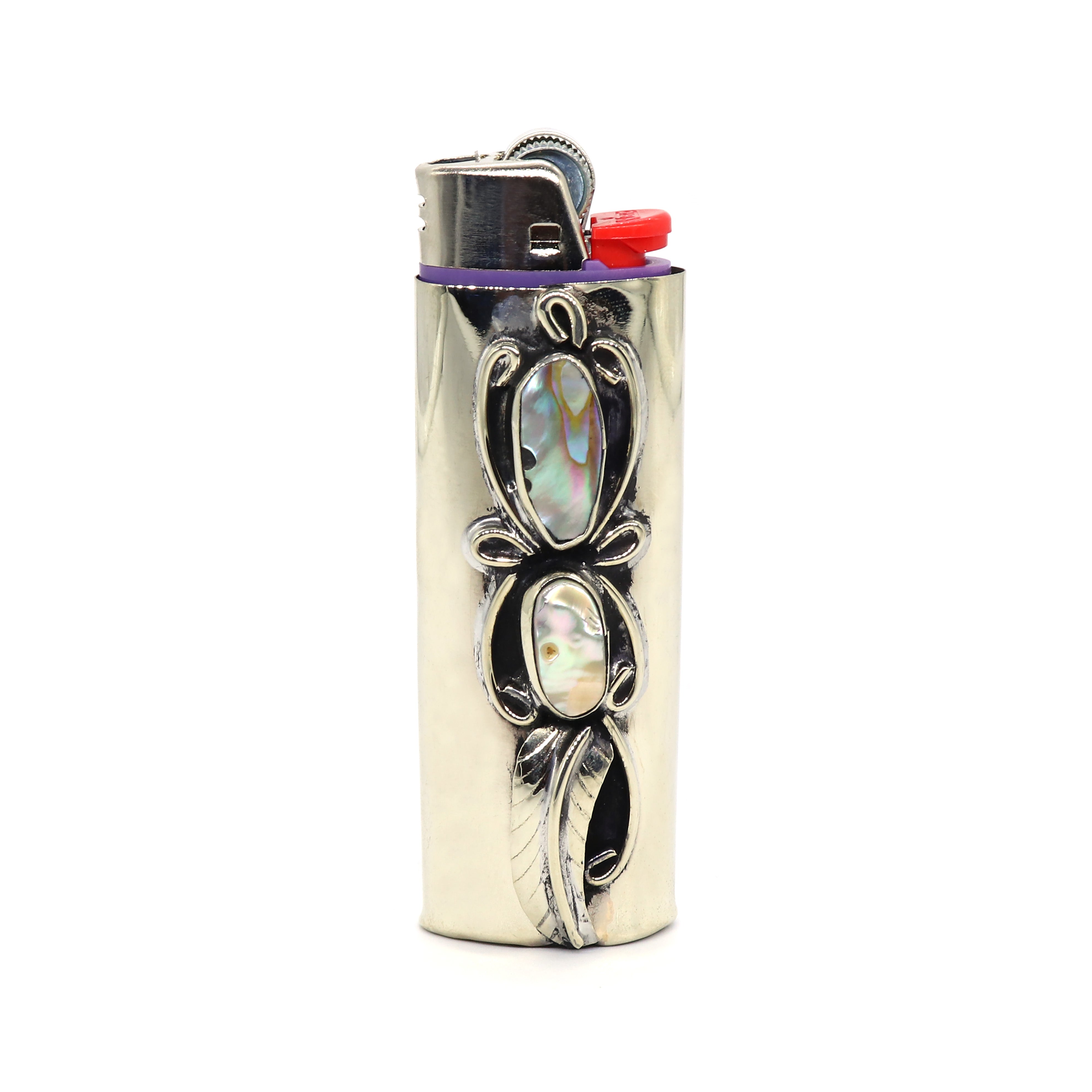 1x Abalone Gemstone Inlay Silver Lighter Case Custom Lighter 