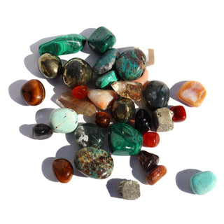 pick from an assortment of tumbled stones like, malachite, turquoise, carnelian etc. 